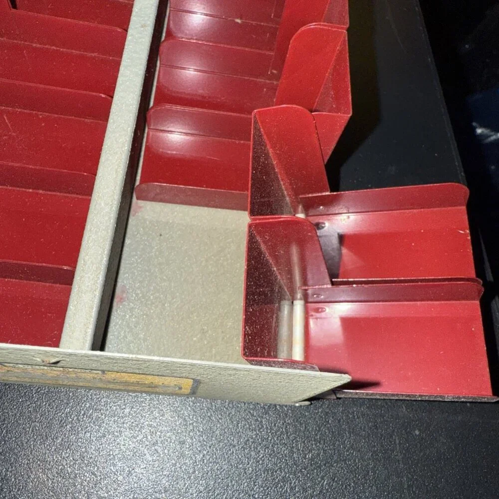 Vintage Kodak Kodaslide Compartment File Red Slide Storage Tip-Out 10 Metal Box